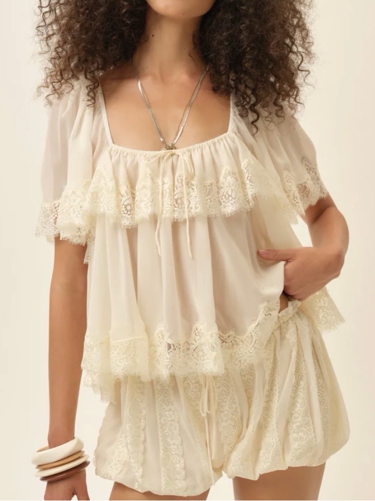 For Love & Lemons Juniper Lace Trim Top